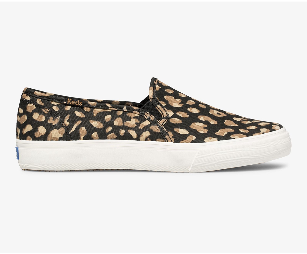 Slip On Γυναικεια - Keds Washable Double Decker Animal - Μαυρα/Λεοπαρ - IFXNM4098